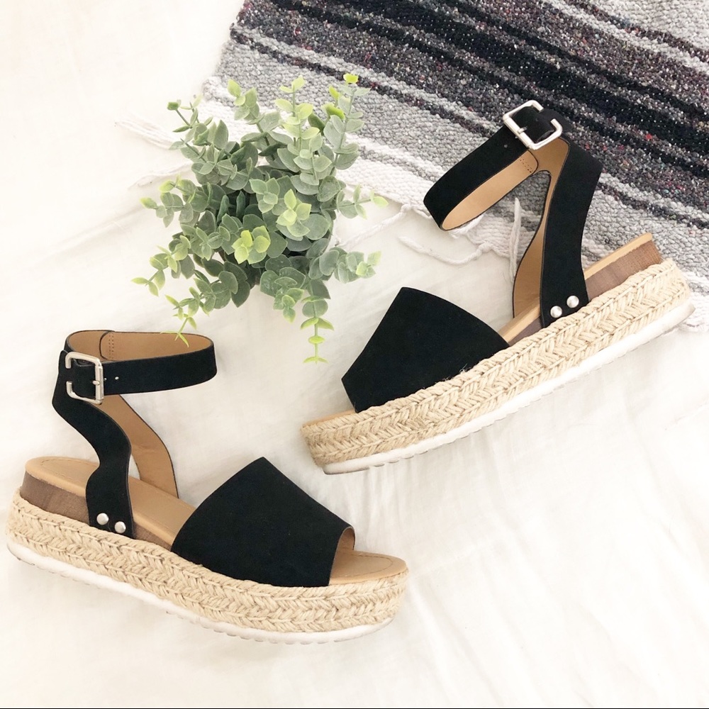 Soda | Black Platform Espadrille Sandals